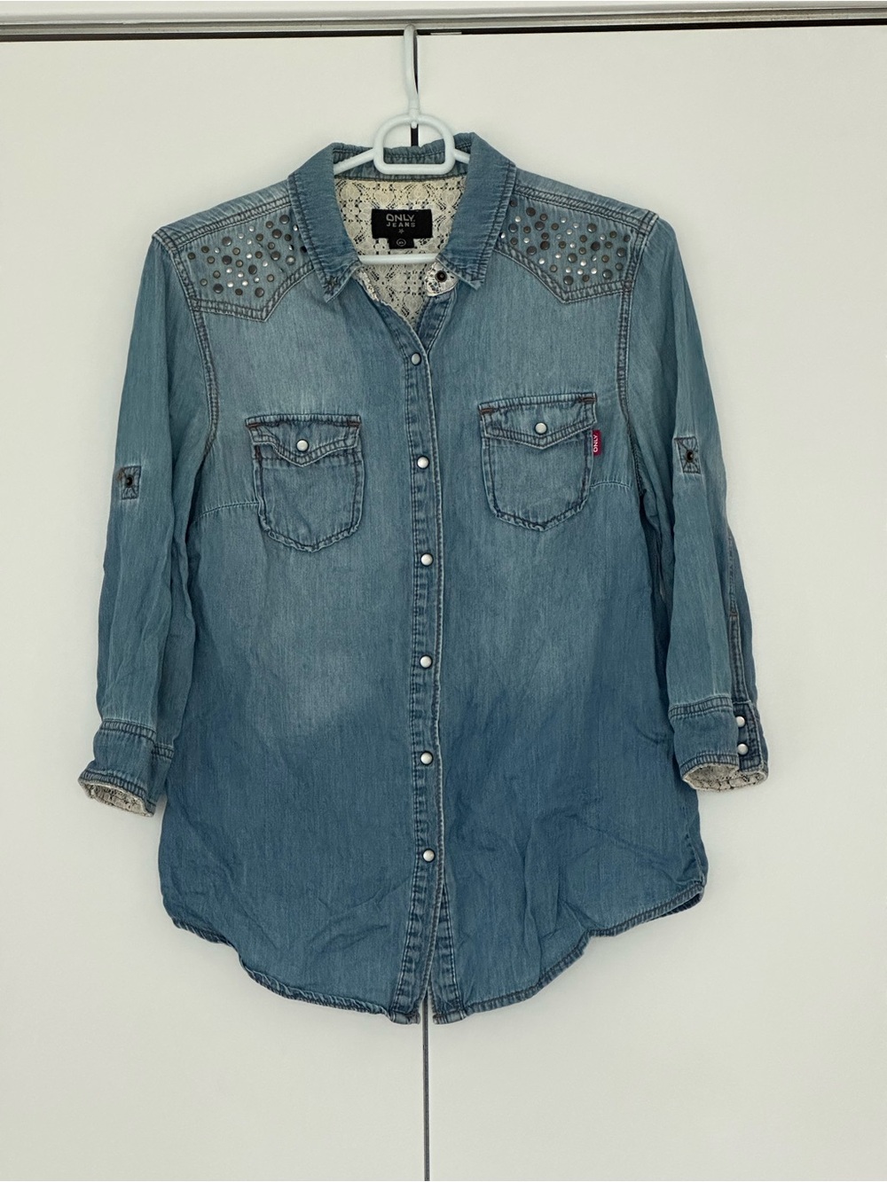 Only Denim Button-Up Shirt with Studded Yoke